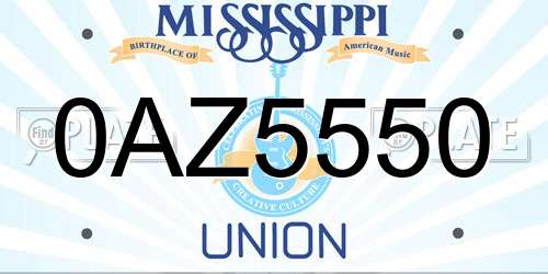 0AZ5550 Mississippi License Plate