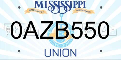 0AZB550 Mississippi License Plate