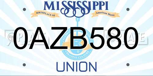 0AZB580 Mississippi License Plate