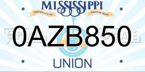 0AZB850 Mississippi License Plate