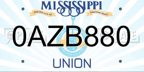 0AZB880 Mississippi License Plate