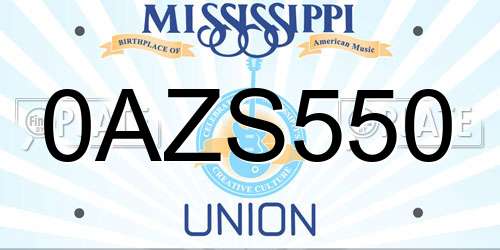 0AZS550 Mississippi License Plate