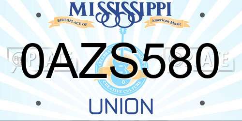 0AZS580 Mississippi License Plate