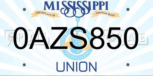 0AZS850 Mississippi License Plate
