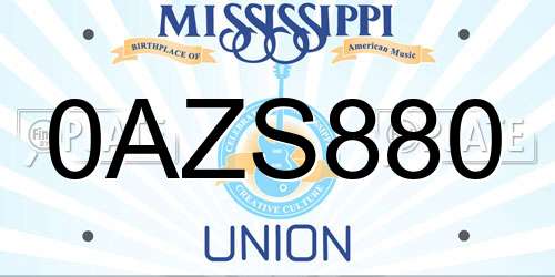 0AZS880 Mississippi License Plate