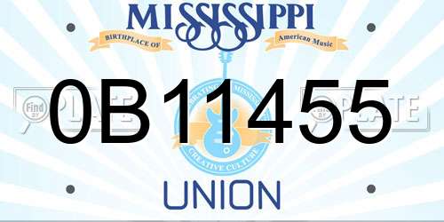 0B11455 Mississippi License Plate