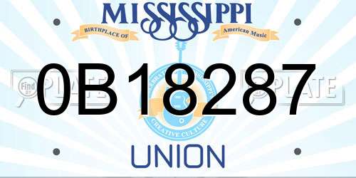 0B18287 Mississippi License Plate
