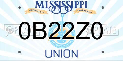 0B22Z0 Mississippi License Plate