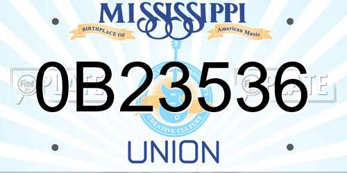 0B23536 Mississippi License Plate