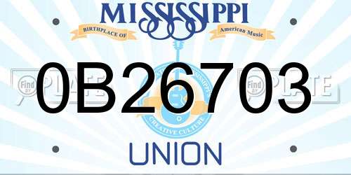 0B26703 Mississippi License Plate