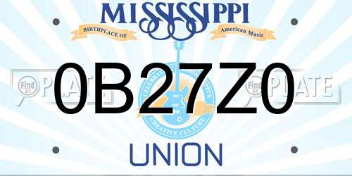 0B27Z0 Mississippi License Plate