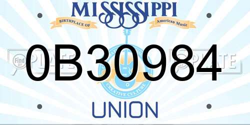 0B30984 Mississippi License Plate