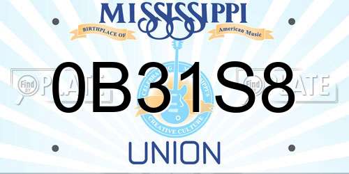 0B31S8 Mississippi License Plate