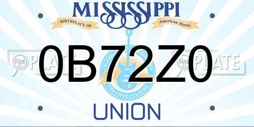 0B72Z0 Mississippi License Plate