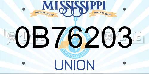 0B76203 Mississippi License Plate