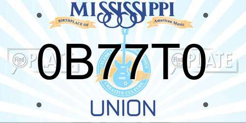 0B77T0 Mississippi License Plate