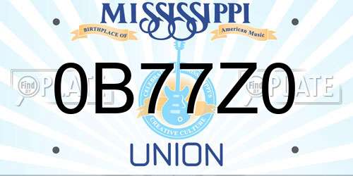 0B77Z0 Mississippi License Plate