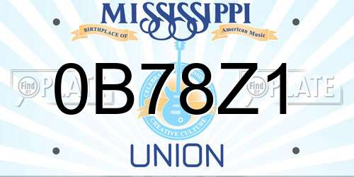 0B78Z1 Mississippi License Plate