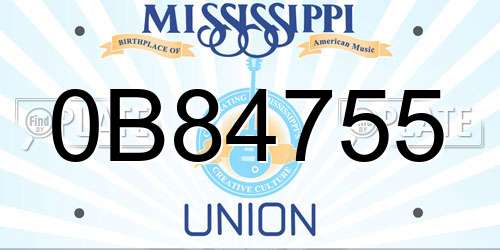 0B84755 Mississippi License Plate