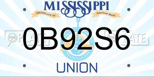 0B92S6 Mississippi License Plate