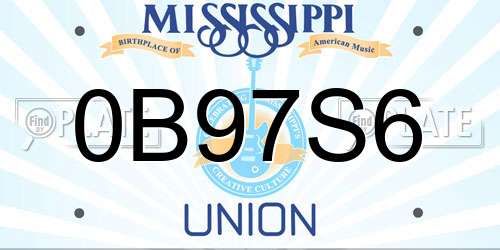 0B97S6 Mississippi License Plate