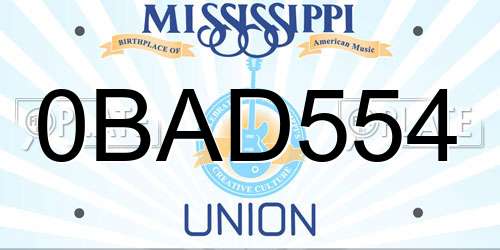 0BAD554 Mississippi License Plate