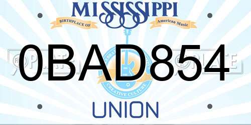 0BAD854 Mississippi License Plate