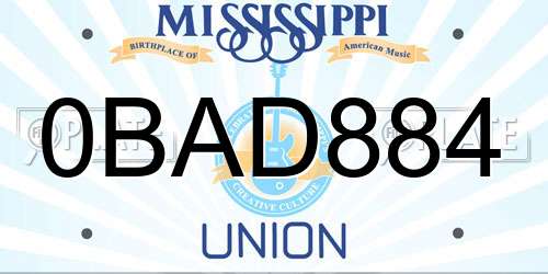 0BAD884 Mississippi License Plate