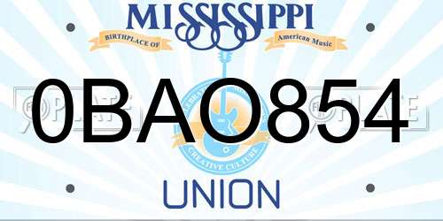 0BAO854 Mississippi License Plate