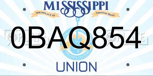 0BAQ854 Mississippi License Plate