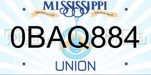 0BAQ884 Mississippi License Plate