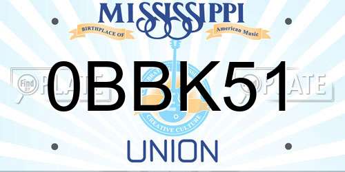0BBK51 Mississippi License Plate