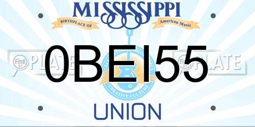 0BEI55 Mississippi License Plate