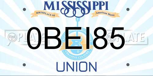 0BEI85 Mississippi License Plate