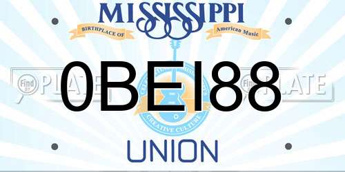 0BEI88 Mississippi License Plate