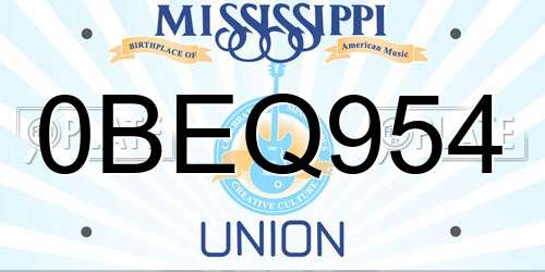 0BEQ954 Mississippi License Plate