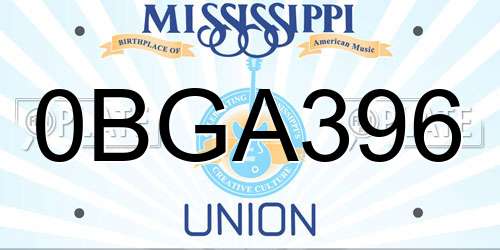 0BGA396 Mississippi License Plate