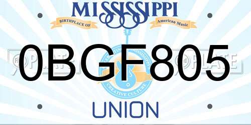 0BGF805 Mississippi License Plate