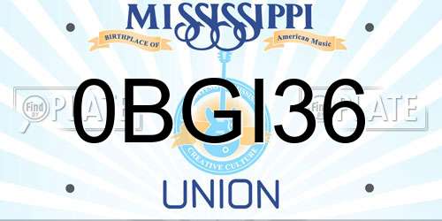 0BGI36 Mississippi License Plate