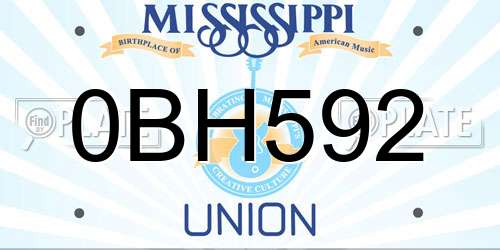 0BH592 Mississippi License Plate