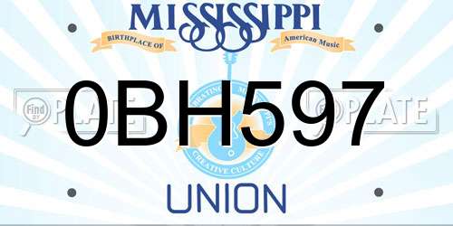 0BH597 Mississippi License Plate