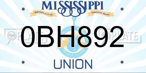 0BH892 Mississippi License Plate