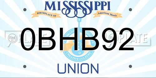 0BHB92 Mississippi License Plate