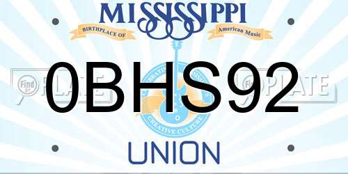 0BHS92 Mississippi License Plate
