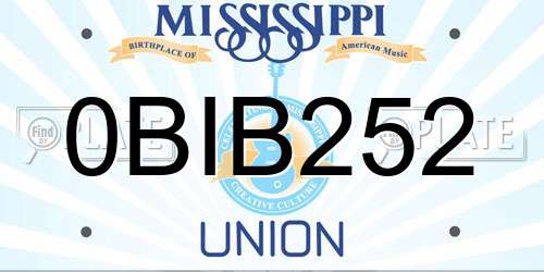 0BIB252 Mississippi License Plate