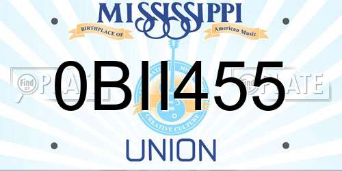 0BII455 Mississippi License Plate