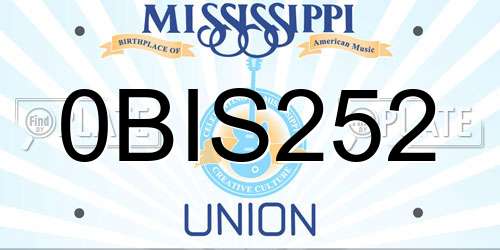 0BIS252 Mississippi License Plate