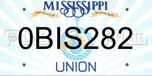 0BIS282 Mississippi License Plate
