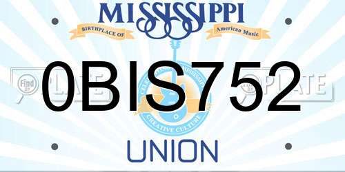 0BIS752 Mississippi License Plate