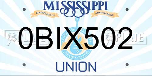 0BIX502 Mississippi License Plate